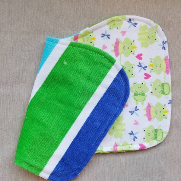 Baby Burp Cloths, Flannel, Baby Shower Gift, New Baby, Frogs, Dragonflies, Blue & Green, Burp Rag