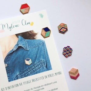 COMPLETE KIT: Weaving a brooch with Miyuki beads, materials and explanation booklet / Introduction to brickstitch weaving for beginners