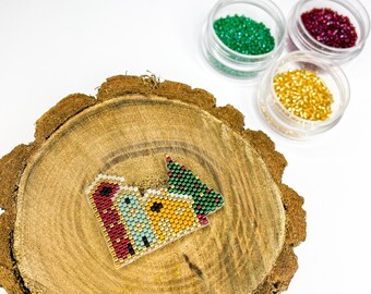 Creative Christmas brooch KIT: Miyuki beaded brickstitch weaving, materials and complete instruction booklet, DIY jewelry