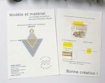 Creative KIT: Weaving triangle earrings in Miyuki beads, materials and instruction booklet Introduction to brickstitch for beginners