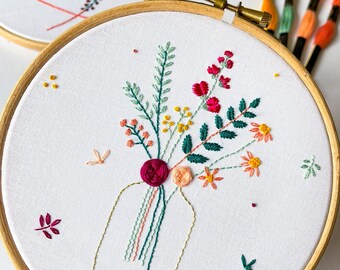 Mini Kit, FLOWER ENVELOPE: Embroidery for Beginners, Materials and  Explanation Booklet, Floral Embroidery, Pink and Mimosa Stitch 