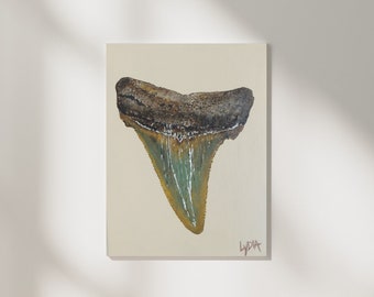 Original Shark Tooth Painting titled "Edisto Treasure 2" natural colors, coastal artwork, beach house decor, natural beige colors