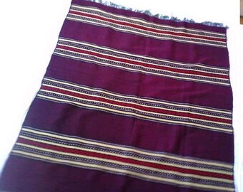 Turkish Vintage Kilim Rug Green Red Striped Rug Organic Wool Blanket Handmade Flat Woven Tribal Nomad Oriental Kelim Boho Rug Rag