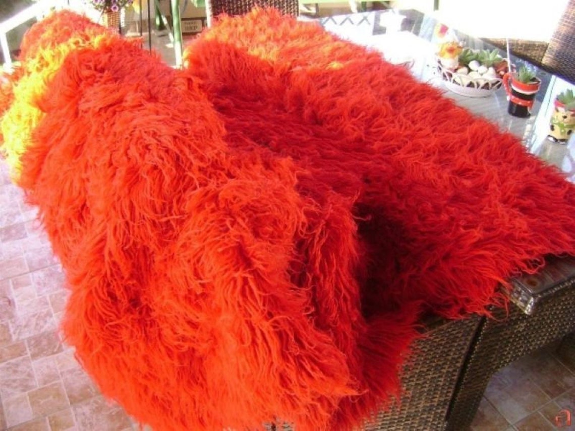 Wool Flokati Rug/ Vintage Orange Area Shag Rug/ Pumpkin Thick Etsy
