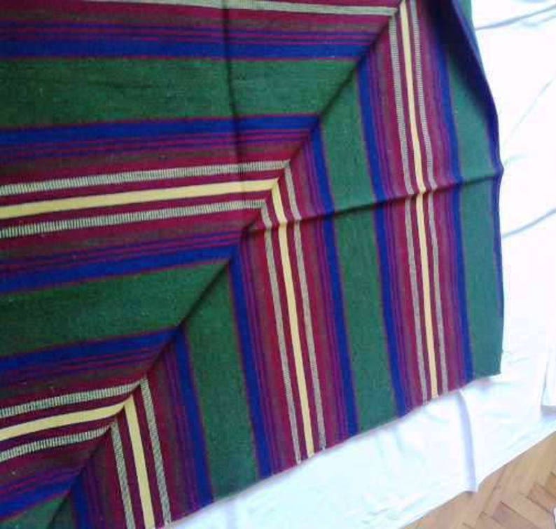 Turkish Vintage Kilim Rug  Green Red Striped Rug Organic Wool Blanket  Handmade Flat Woven Tribal Nomad Oriental Kelim Boho Rug Rag