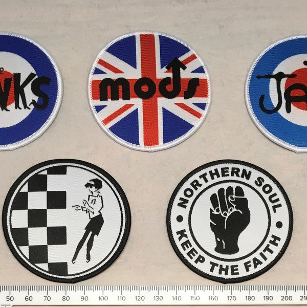 Northern Soul KTF Patches Mods Ska Rude Girl Kinks Jam Iron / Sew On Mod Patch Superior Woven Not Embroidered Badges Motown Reggae Fan Gift