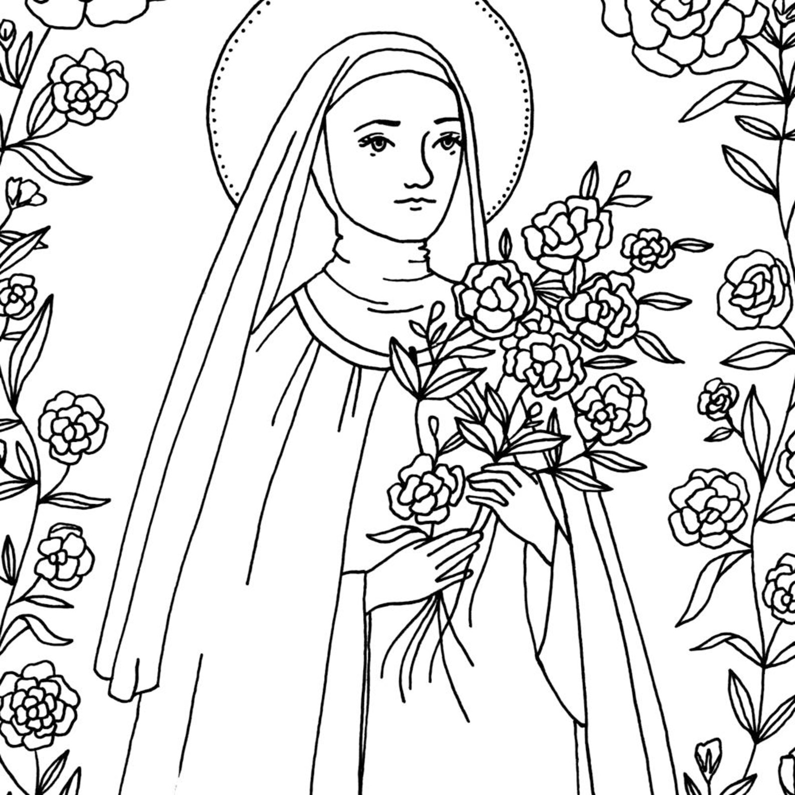Saint Therese of Lisieux PDF Coloring Sheet Etsy