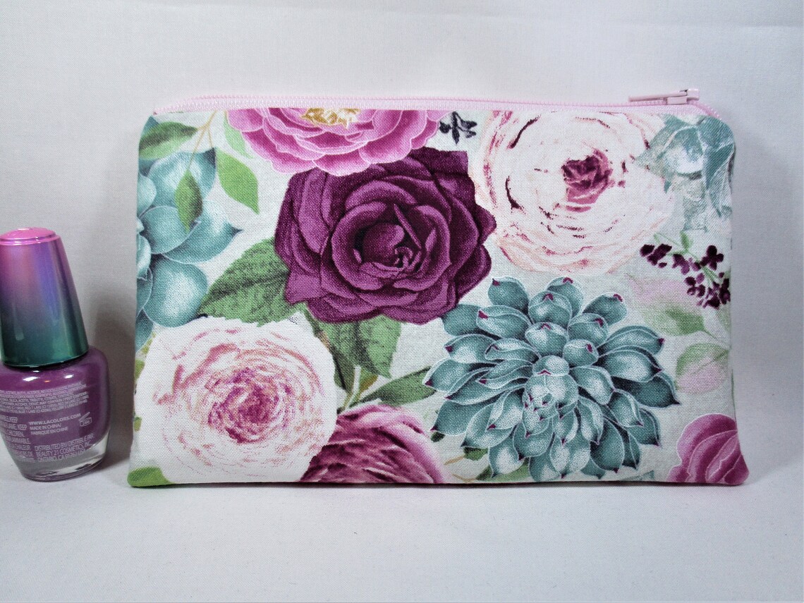 Small Floral Cosmetic Bag Pretty Makeup Bag for Purse Roses Etsy