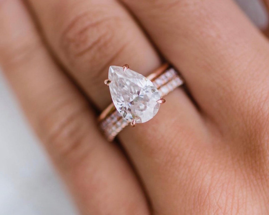 Fabulous Pear cut certified Moissanite Engagement Ring image 2