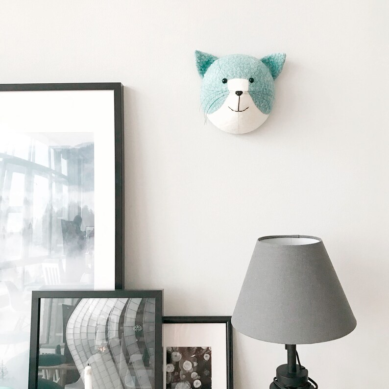 Cat Faux Taxidermy Felt Animal Head Wall Decor for Nursery or Etsy