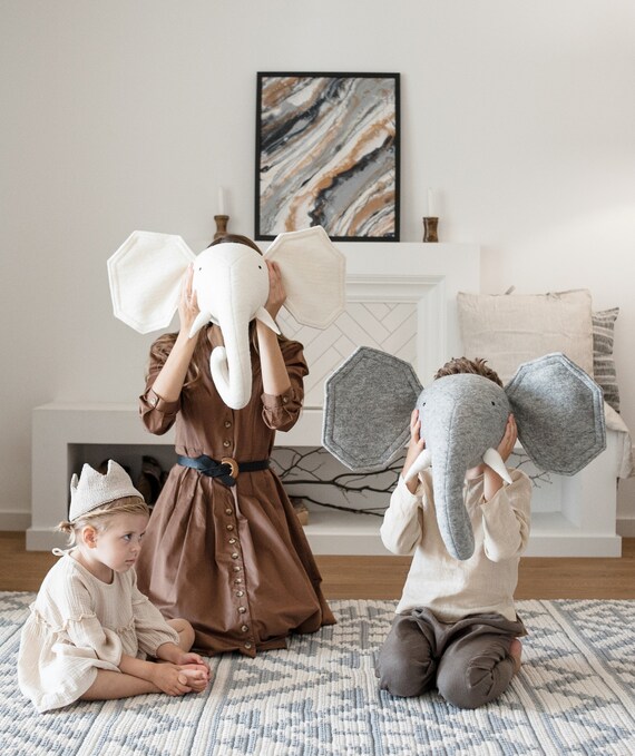 Felt animal head Elephant Nursery animal head Animal Head Etsy