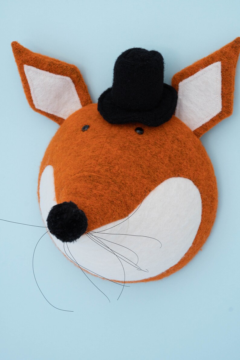 Fox Faux Taxidermy Felt wall mounted Animal head Wall Etsy