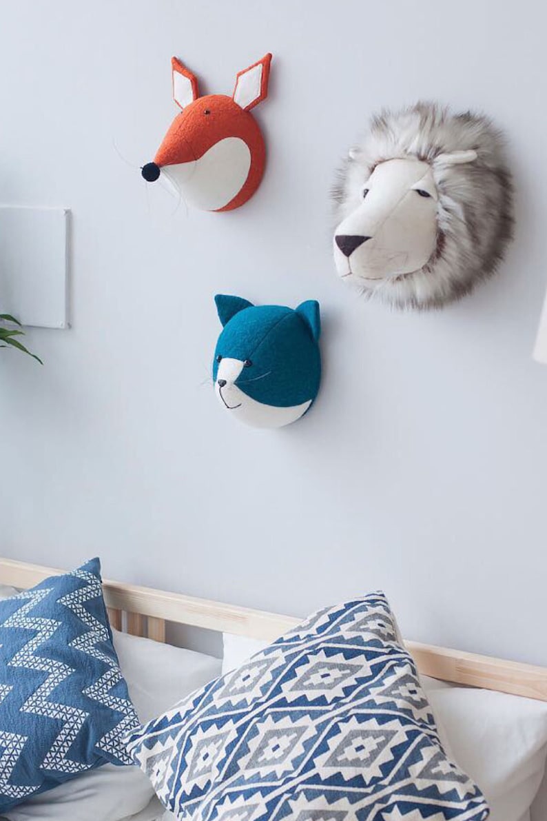 Faux Animal Head Wall Mount for Safari Nursery Decor Felt Etsy
