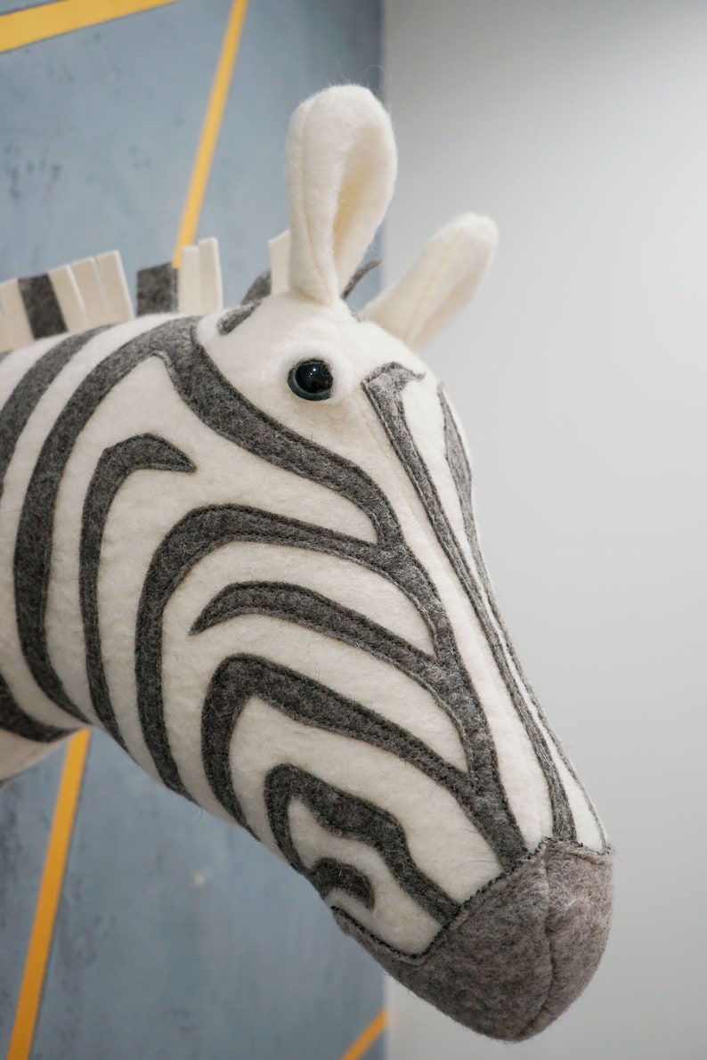 Zebra head on the wall Felt Faux Taxidermy Head Fabric Wall Etsy