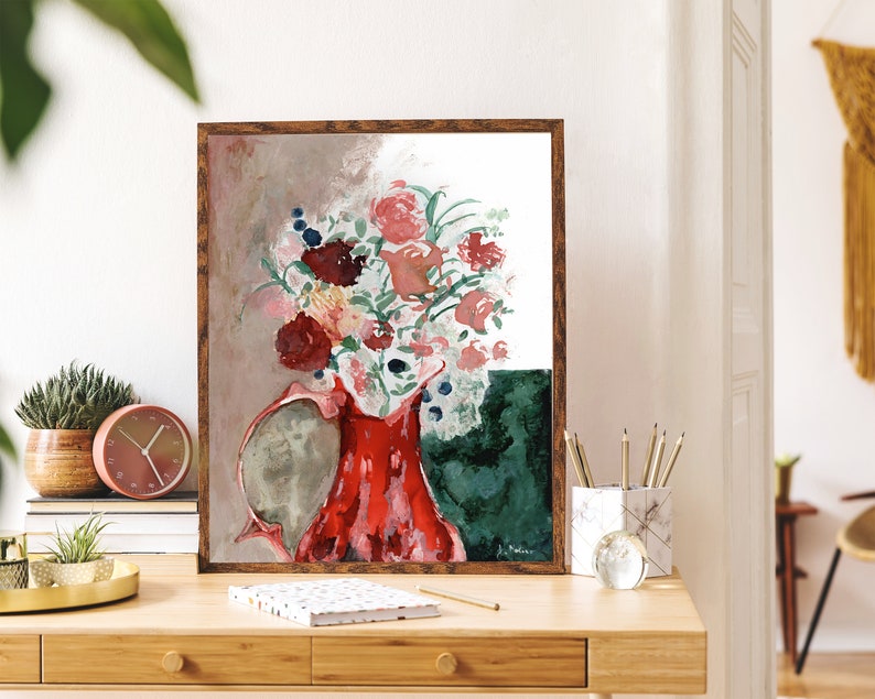 Vase Blooms Fine Art Print of Original Alcohol Ink Painting image 1