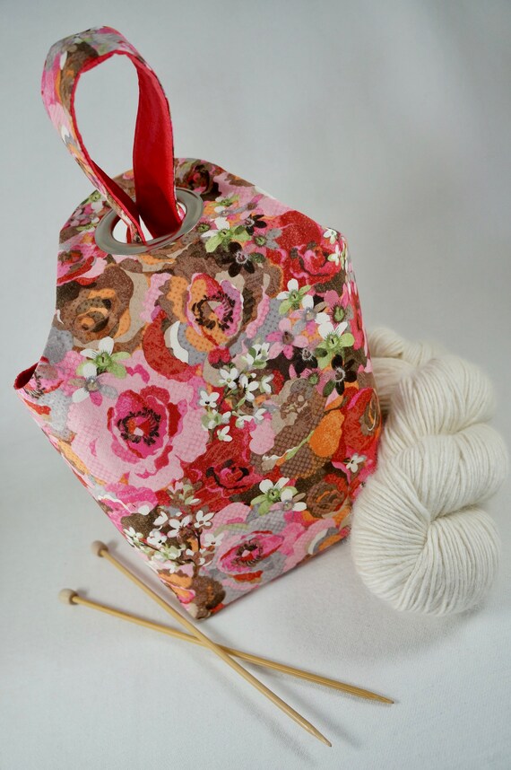 knitting bag fabric bag handmade bag market bag Sewn Project bagKnotentasche reversible Wollkorb shopping bag