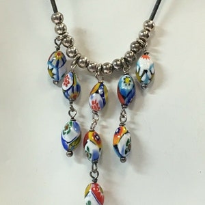 Estate 925 Silver 13.03g Italy Made Necklace Multi Color Beads Chain Gem Vintage