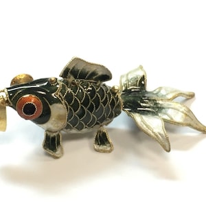 Vintage Silver Chinese Enamel Olive GREEN Fish Pendant W/ Flat Bail antique 925