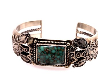 Paul Yellowhorse Vintage Native American Navajo Green Spider Turquoise Sterling Silver Bracelet Paul Yellowhorse Vintage Native American Navajo Green Spider Turquoise Sterling Silver Bracelet