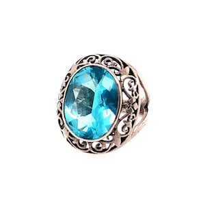 Rare Vintage Ring Estate 925 Silver 6.9g Oval 16x13mm Blue Aqua-like Gem Stone