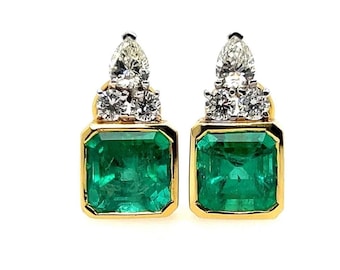 Retro guldörhängen med 7,25 karat GIA-certifierade naturliga colombianska smaragder och diamanter