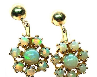 Vintage Gold Natural Opal Earrings Gem Stone Circa 1980