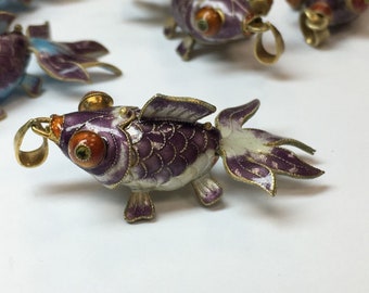 Vintage Chinese Silver Enamel PURPLE Wide Fish Pendant 925 sterling antique rare