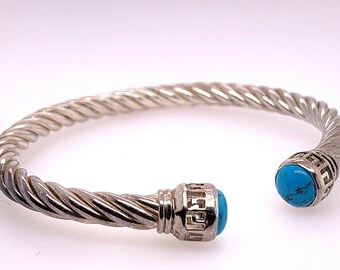素晴らしいエステート 925 シルバー 19.8g バングル ブルー ターコイズ