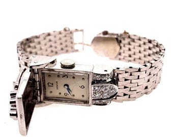 Damen Vintage Platinum Genf .60 Karat Naturdiamanten Cocktail Pop-Up Uhr