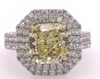 Anillo de platino con diamante amarillo natural de fantasía impecable de 2,48 quilates con certificación GIA