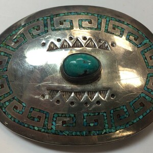 Antique Silver Belt 925 482.7g INLAY Turquoise Old Pawn CONCHO Estate Gem Stone 画像 10