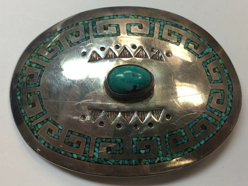 Antique Silver Belt 925 482.7g INLAY Turquoise Old Pawn CONCHO Estate Gem Stone 画像 10