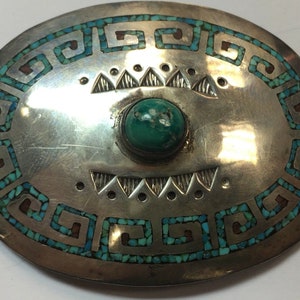 Antique Silver Belt 925 482.7g INLAY Turquoise Old Pawn CONCHO Estate Gem Stone image 9