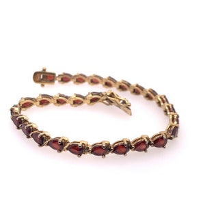 Estate 925 Silver 12.53g Bracelet Pear Reddish Simulant Garnet Vintage Gem Stone