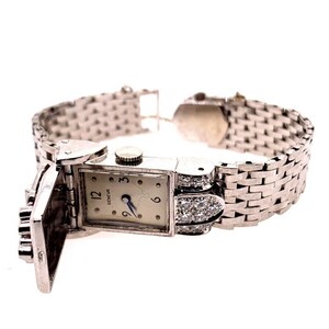 Ladies Vintage Platinum Geneva .60 Carat Natural Diamonds Cocktail Pop-Up Watch