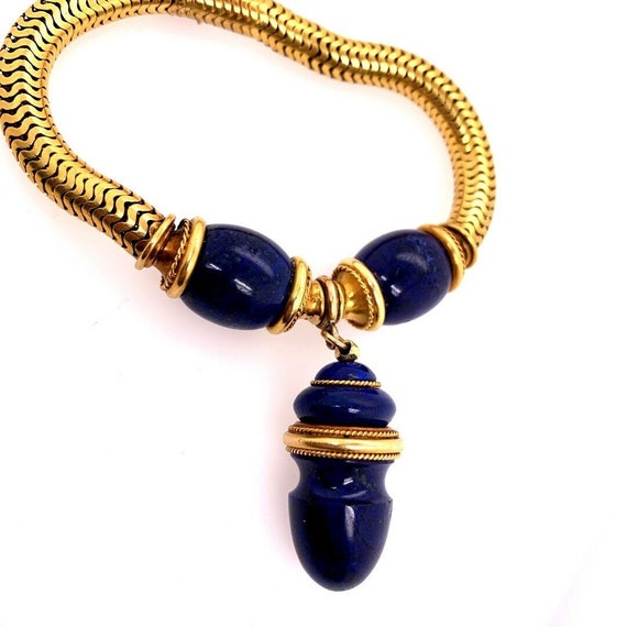 Retro 22k Gold Bracelet Natural Lapis Lazuli Gem S