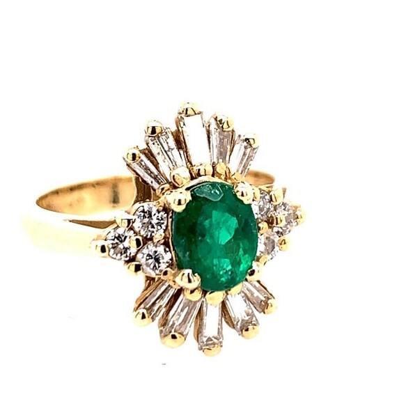 1.30 Carat Retro Gold Ring Natural Oval Green Eme… - image 3