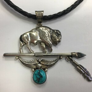 Estate Sterling 925 Silver 27.89g Buffalo Turquoise Native Necklace Vintage Gem