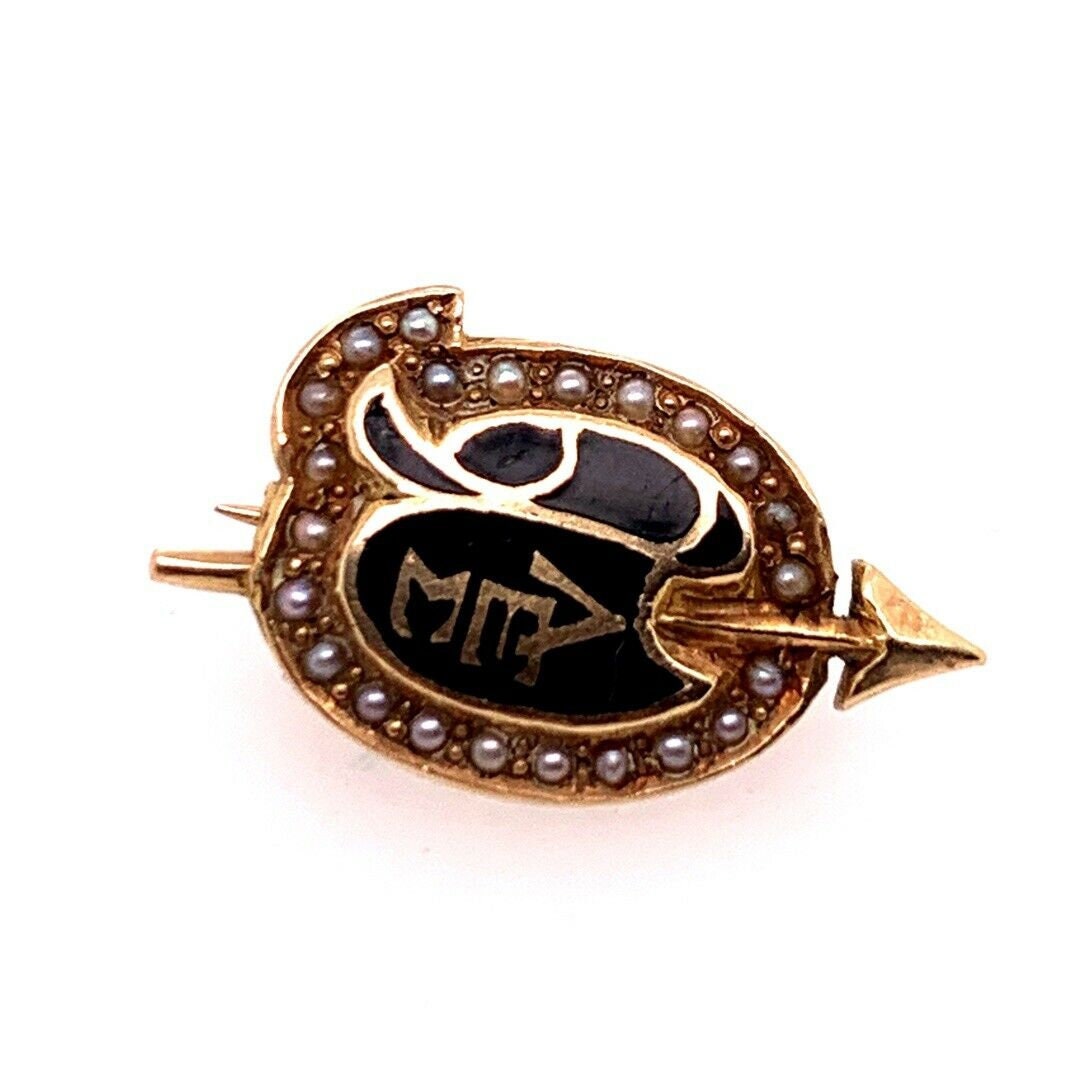 Estate Gold Lambda Epsilon Sigma Kappa Pin Pearl Gem Stone Fraternity 2 ...