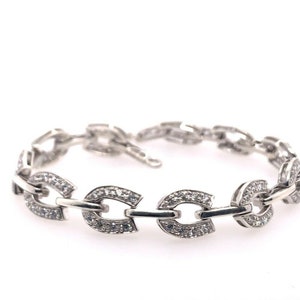 Estate 925 Silver CZ Round Colorless 16.54g Bracelet Gem Stone vintage antique