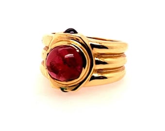 Retro Gold Cabochon Cocktail Ring Natural Tourmaline Emerald Sapphire Circa 1960