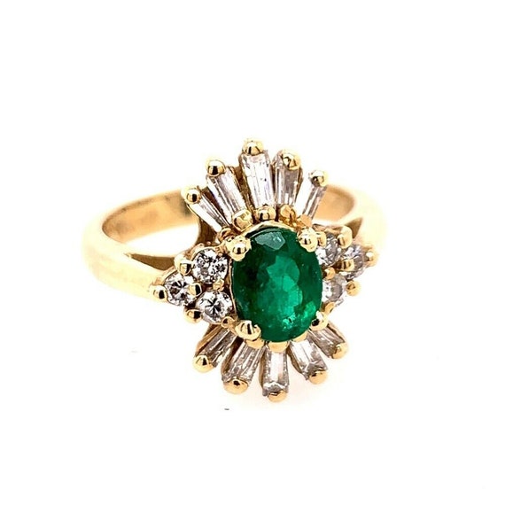 1.30 Carat Retro Gold Ring Natural Oval Green Eme… - image 7