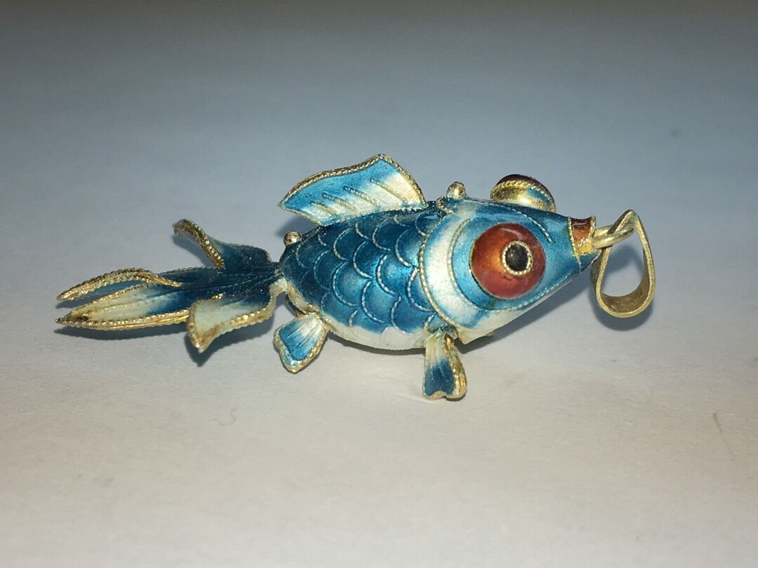 Vintage Chinese Silver Enamel Lt Blue Wide Fish Pendant W/ Flat ...