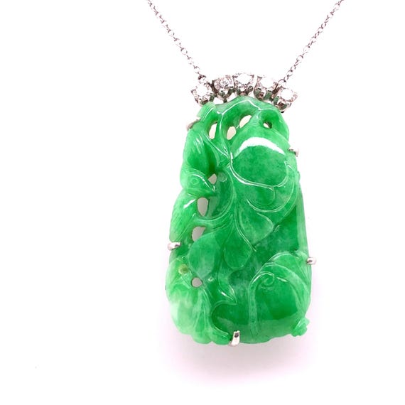 Retro Gold GIA Certified Natural Diamond & A Grade JADE Pendant Circa 1970