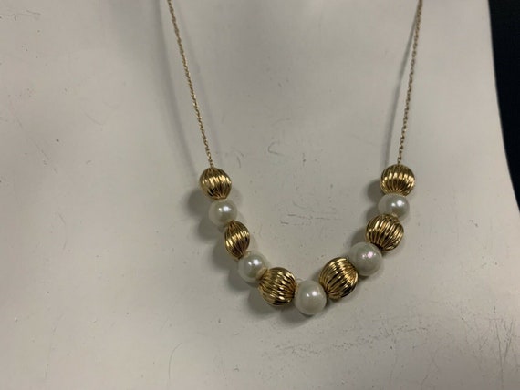 Modern 14k Gold 3.4gram Sliding Beads & Cultured … - image 3