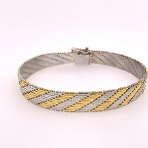 Rare Estate Italian 925 Silver Two-tone Bracelet Woven Texture Vintage 23.88g