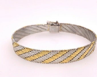 Seltenes Italienisches 925 Silber ZweifarbigEs Armband Gewebt Textur Vintage 23.88g