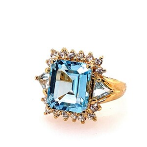 Estate Cocktail Ring 925 Silver 7.3g Blue Topaz Like 12x10mm CZ Rounds Gem Stone