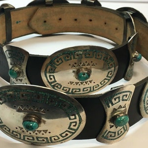 Antique Silver Belt 925 482.7g INLAY Turquoise Old Pawn CONCHO Estate Gem Stone 画像 1