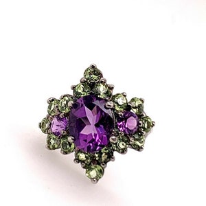 Estate Cocktail Ring 925 Silver 5.5g AmethystLike OV 10.4x8mm Gem Stone Vintage